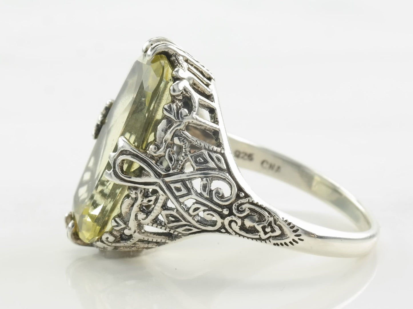 Sterling Silver Ring Citrine Ornate Size 6 3/4