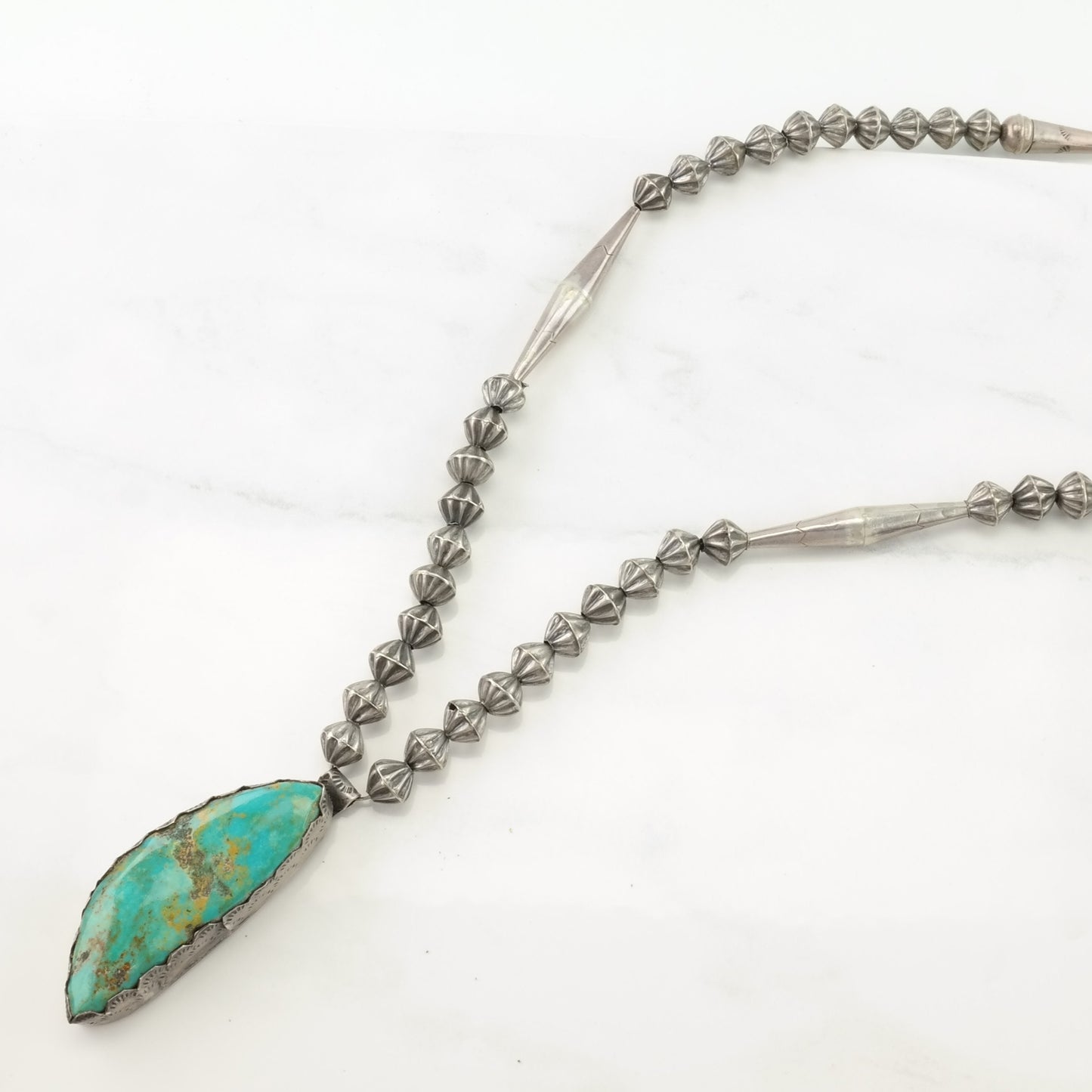 Southwest Sterling Silver Blue Turquoise Fluted Beads Necklace