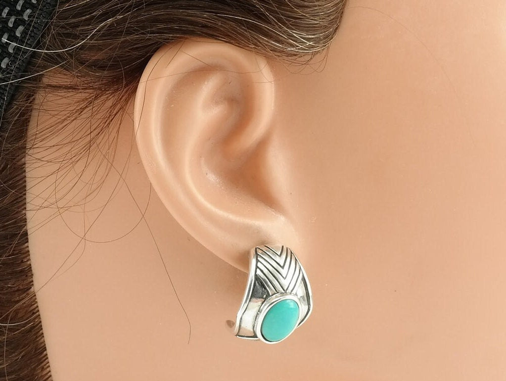 Carolyn Pollack Relios Turquoise Half Hoop Sterling Silver Earrings