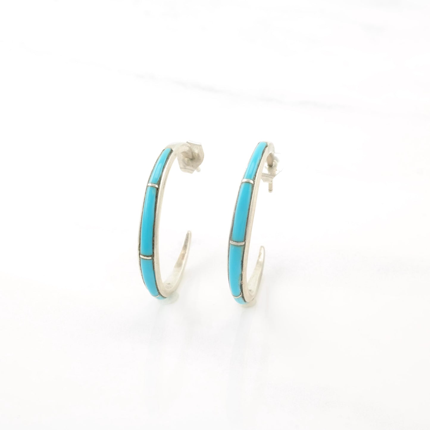 Choice of Vintage Native American Turquoise Cluster & Inlay Sterling Silver Hoop/Stud Earrings