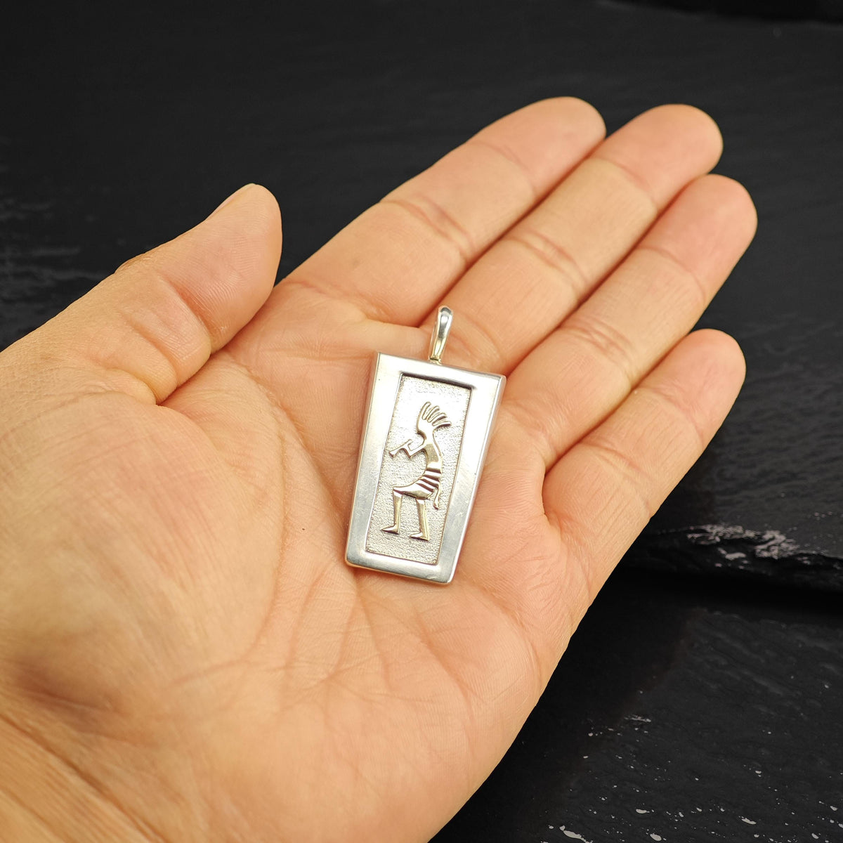 Navajo 14K Kokopelli Sterling Silver Pendant P3142