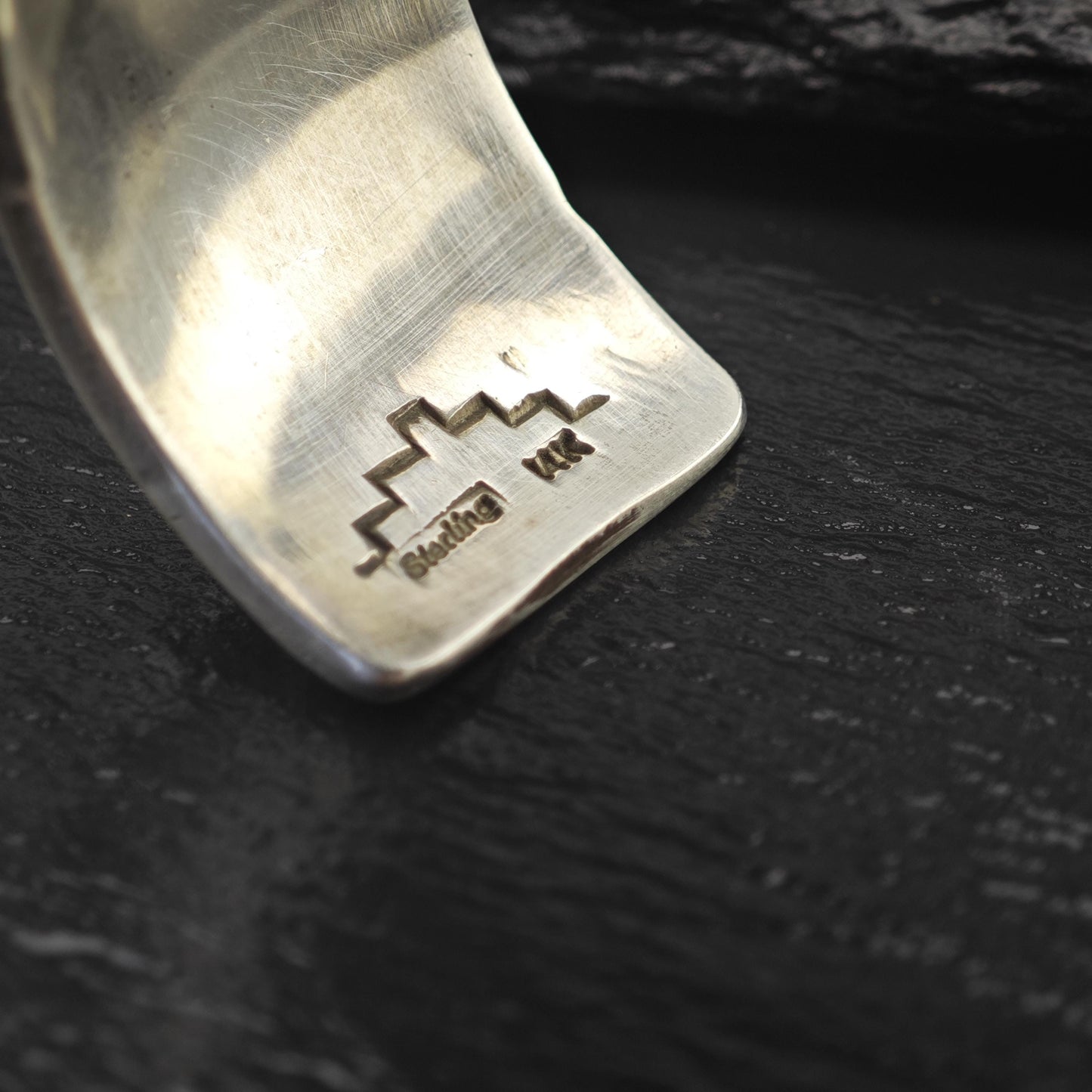 Silver Cuff Bracelet with 14k Gold Accents by Navajo, Native American Silversmith Sterling