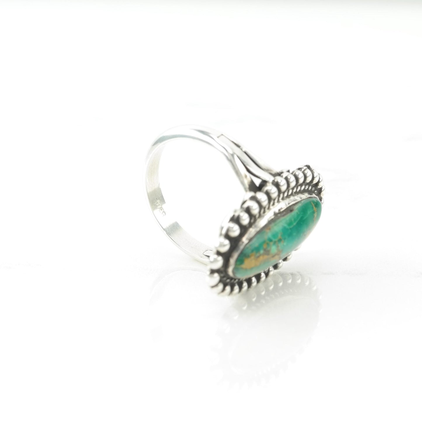 Vintage Rescued Silver Ring Turquoise Long Sterling Green Size 9 1/4