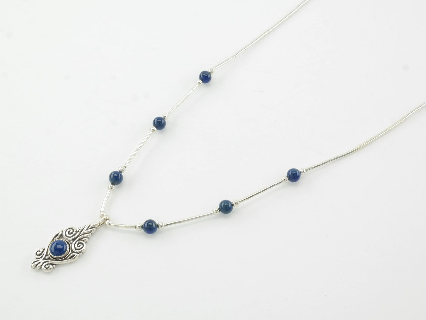 Southwest Sterling Silver Blue Lapis Lazuli Beaded Necklace