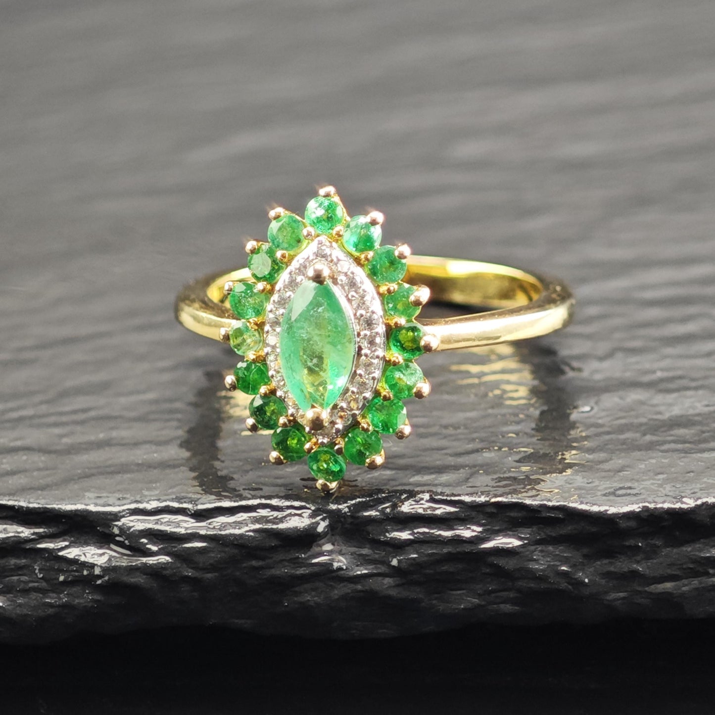 Gold Plated Emerald Sterling Silver Ring Sz 6 R6711