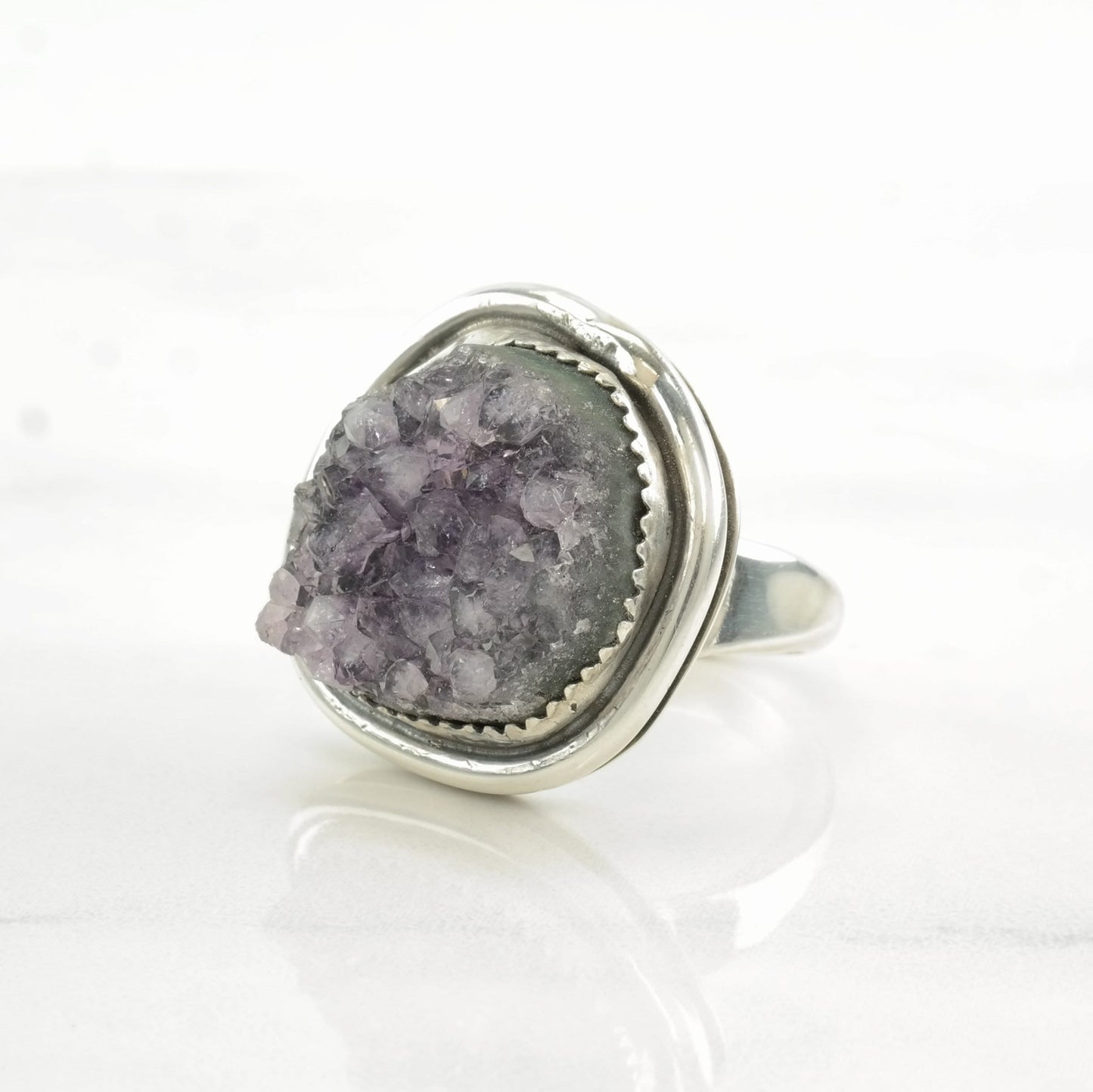 Tawney Cruz Ring Raw Amethyst Druzy Sterling Silver Size 8 1/4