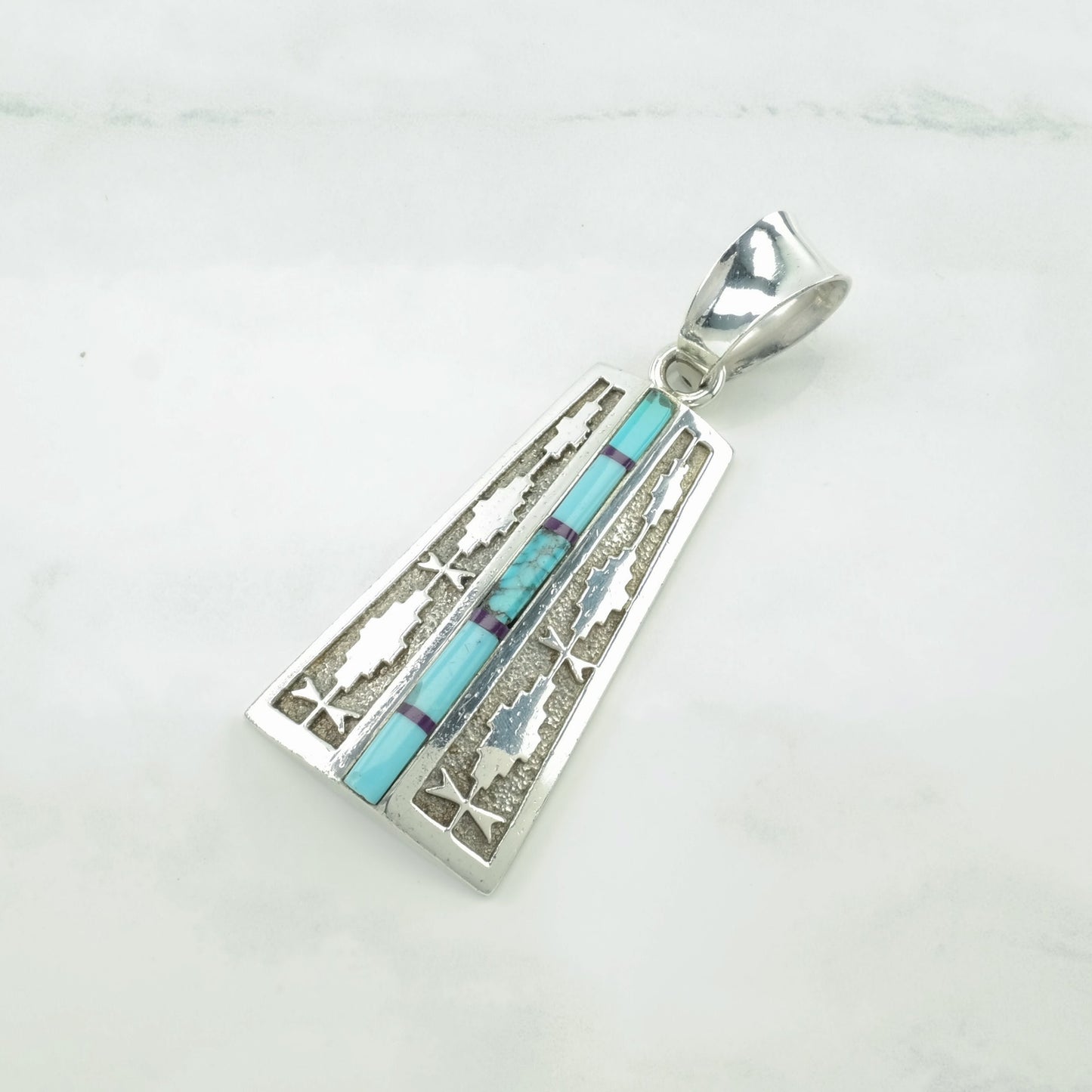 Vintage Southwest Turquoise, Overlay, Inlay Sterling Silver Pendant