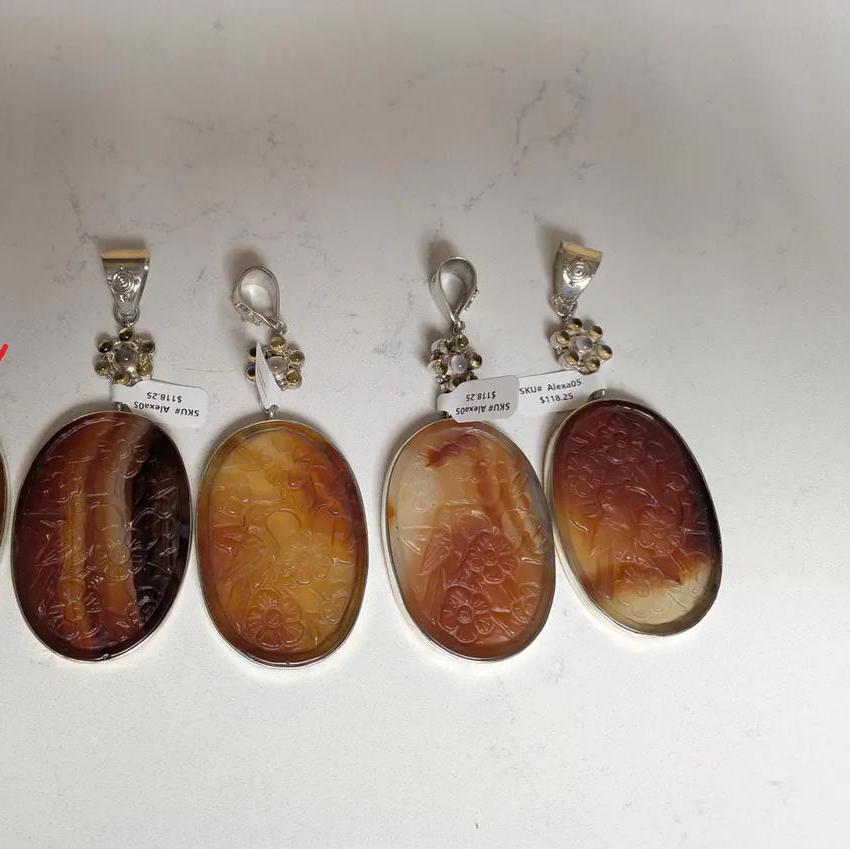 Carved Agate Pendant by Sajen Sterling Silver