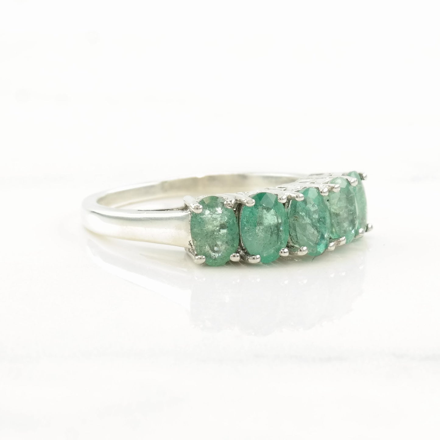 Sterling Silver Ring Emerald 5 Stone Size 9