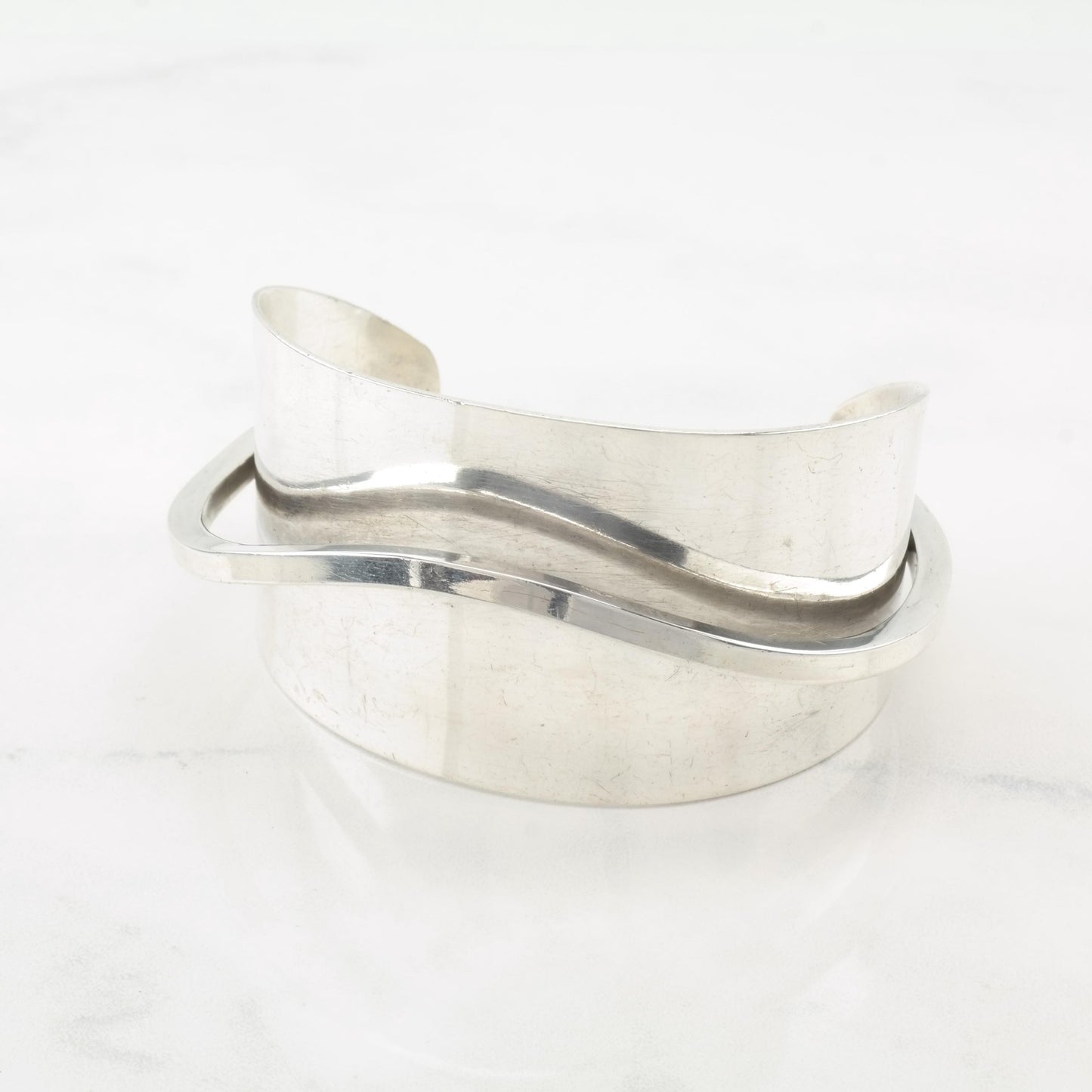 MCM, Henry Steig, 38mm Wide, Modernist Sterling Silver Cuff Bracelet