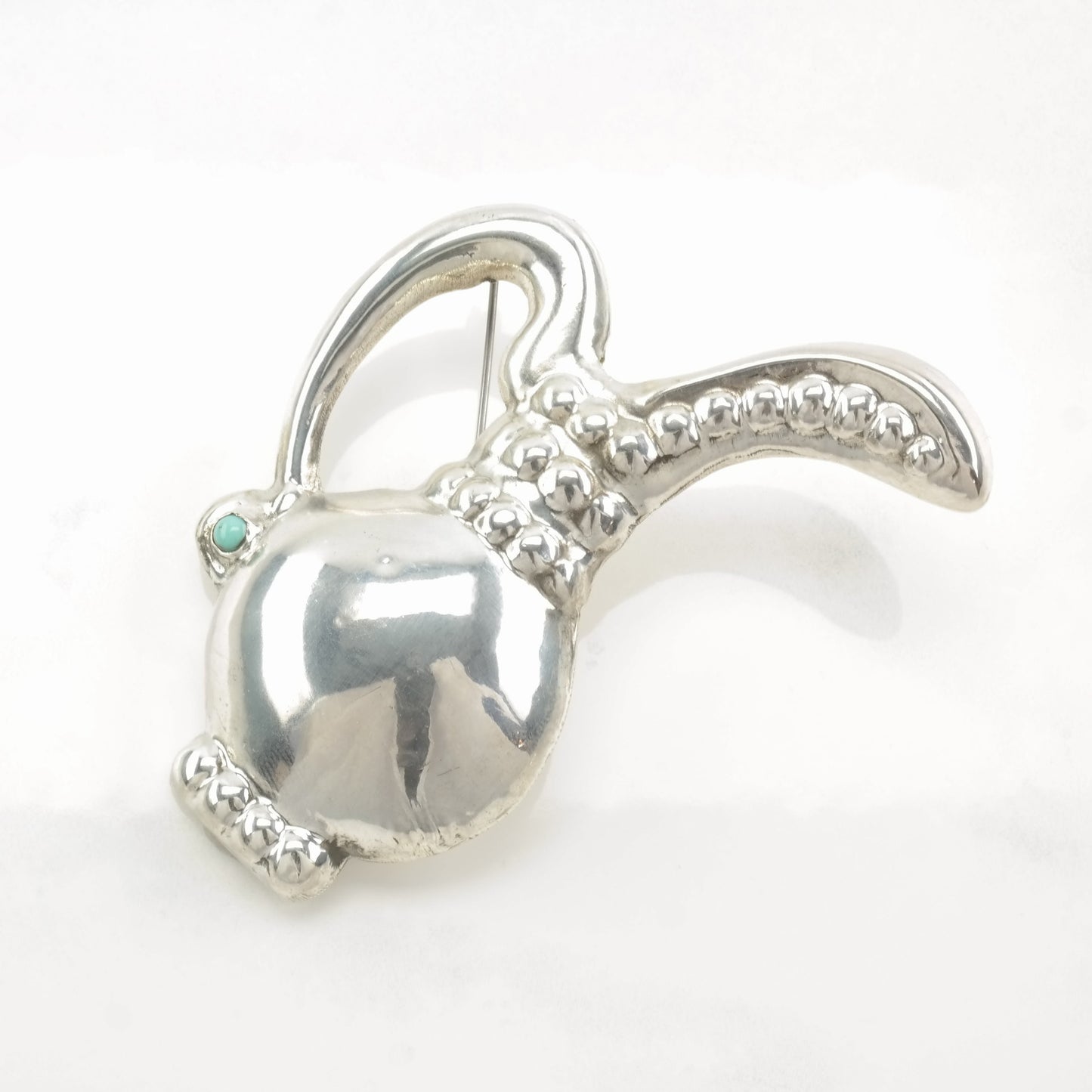 Mexican Sterling Silver Pitcher Brooch with Turquoise Accent, Vintage Southwestern Jewelry