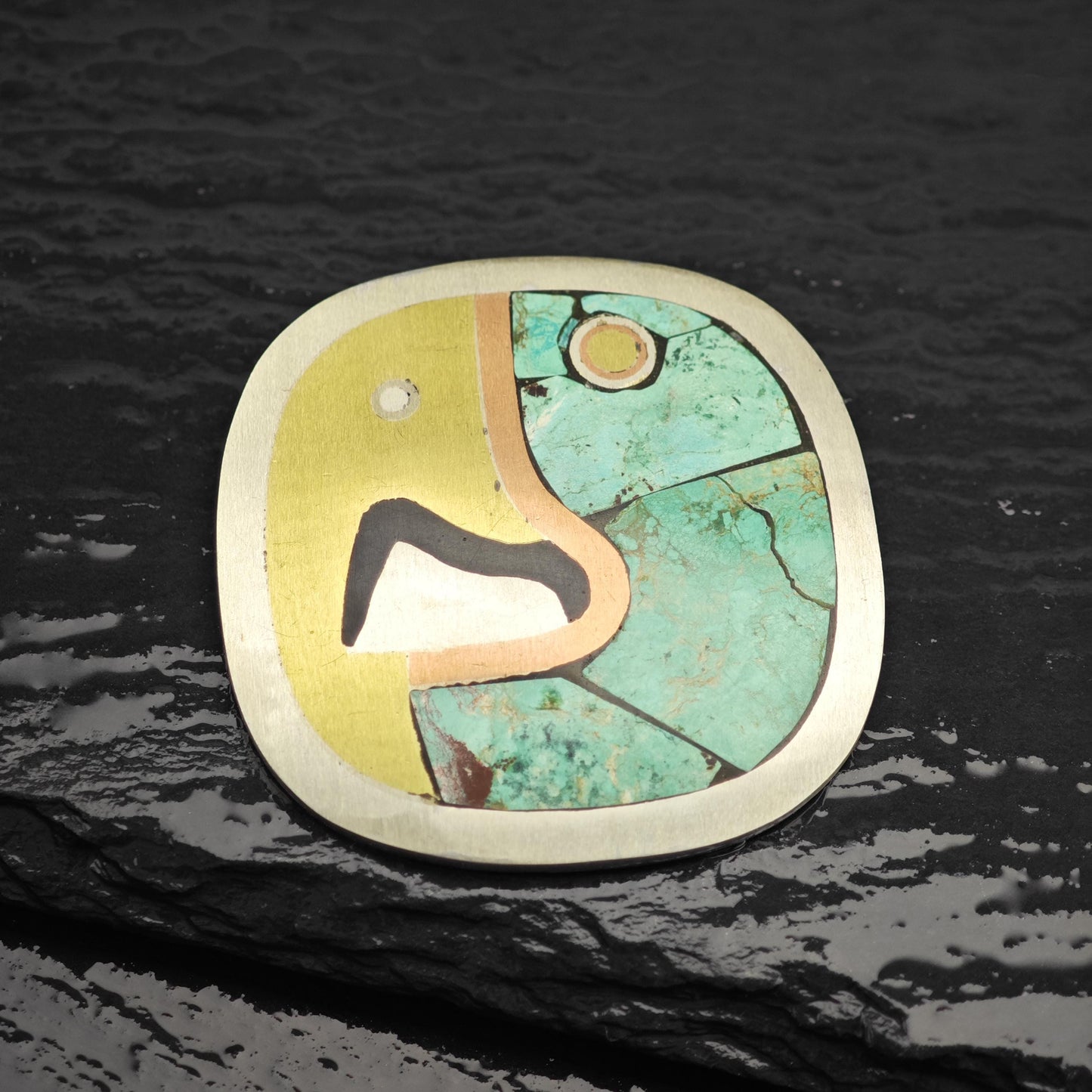 Taxco Abstract Brooch Pendant Multi-Color Mixed Metal Design Sterling Silver