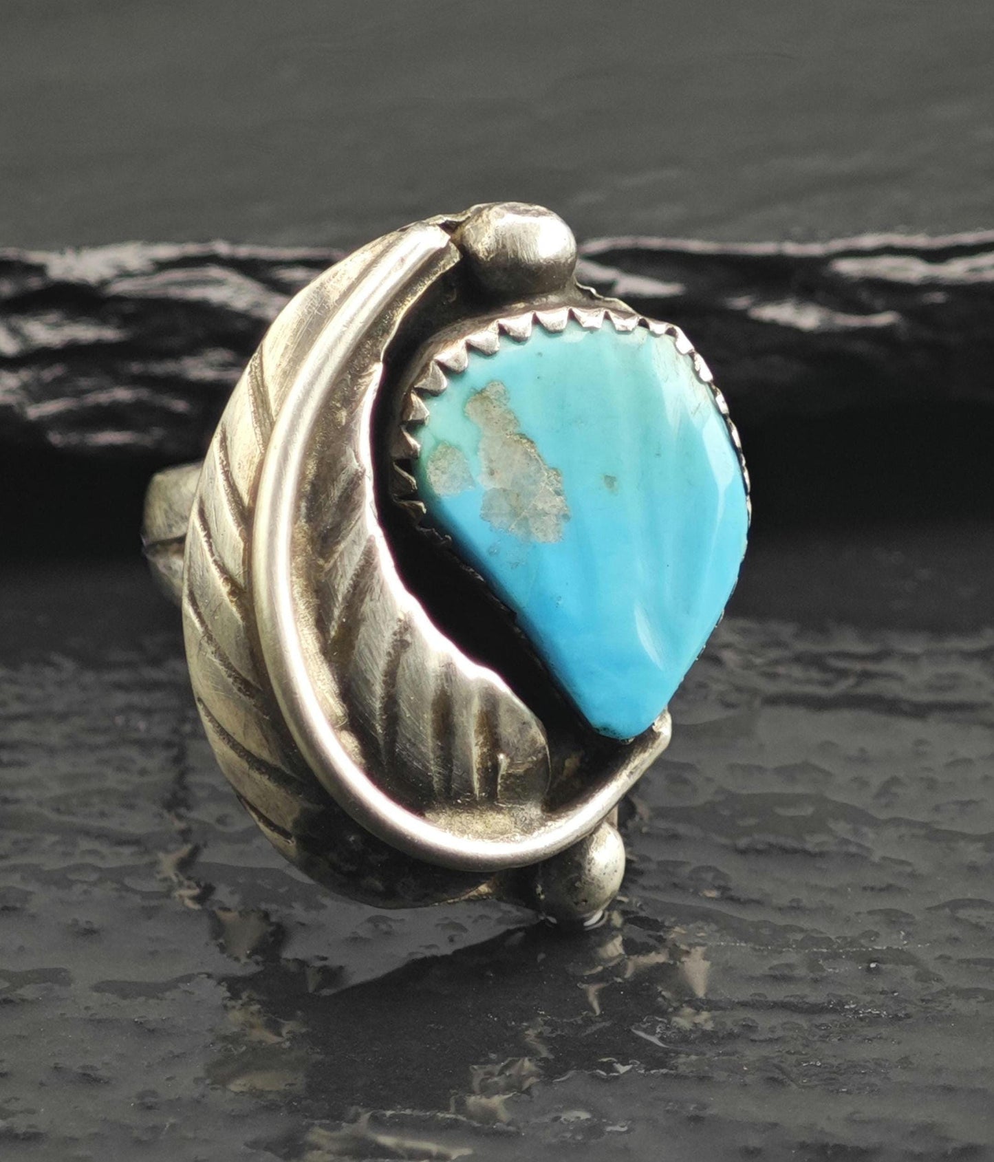 Zuni Carved Turquoise Sterling Silver Ring Sz 4 1/2 R6674