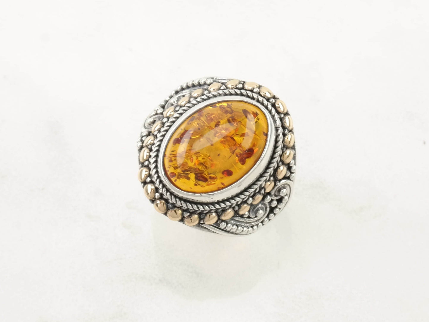 Robert Manse Sterling Silver Ring Amber 18K Gold Size 7