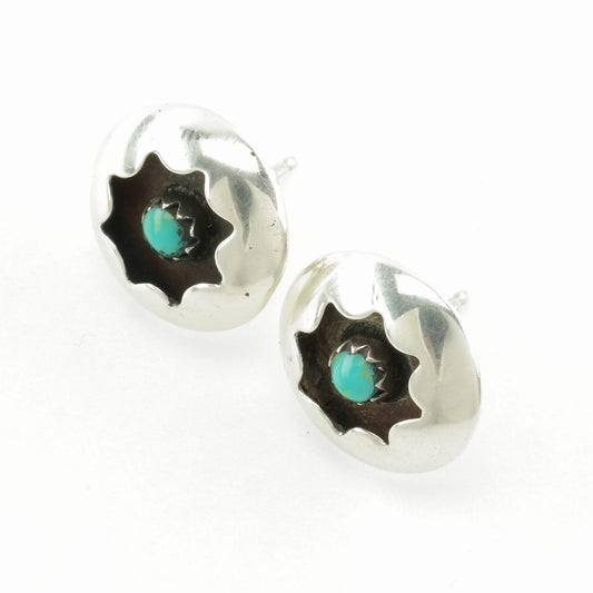 Native American Sterling Silver Turquoise Snake Eye, Shadowbox Earrings Stud