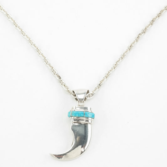 Southwest Sterling Silver Blue Turquoise Inlay Silver Faux Claw Necklace