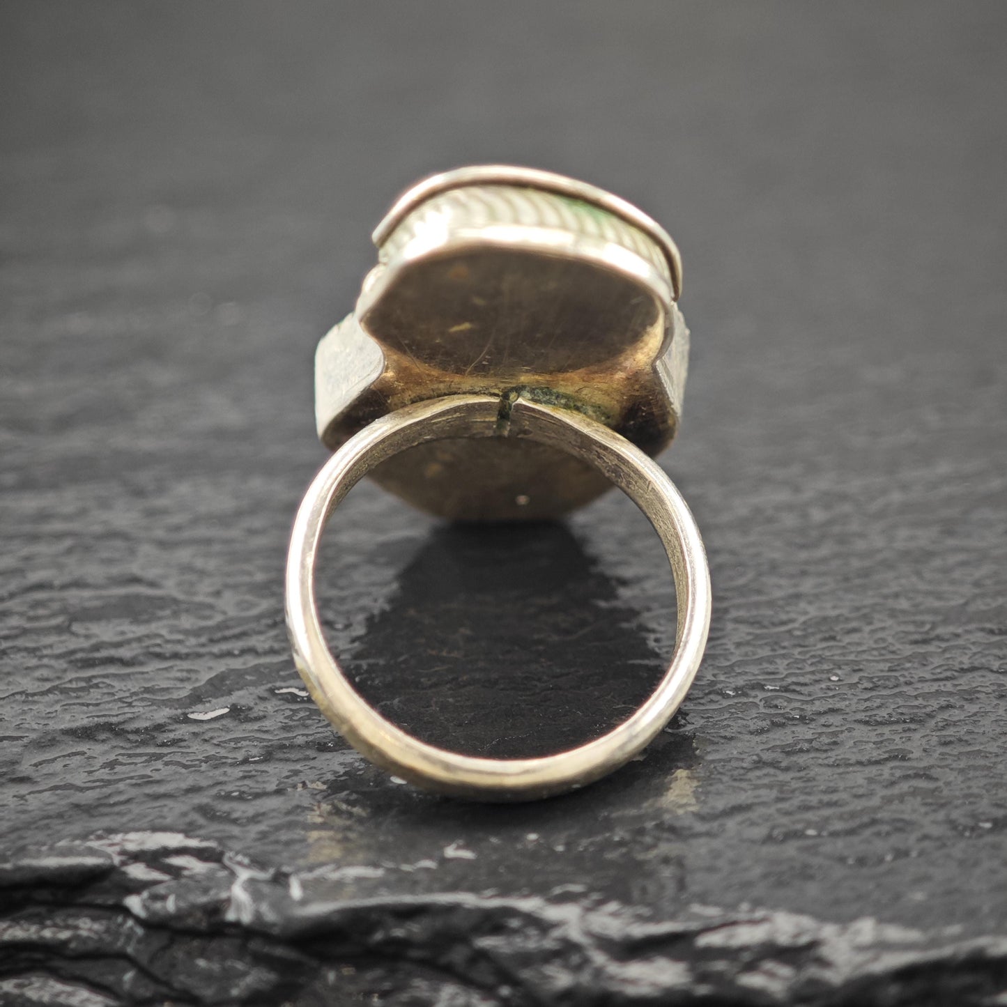 Native American Spiderweb Green Turquoise Ring Sterling Silver Sz 6