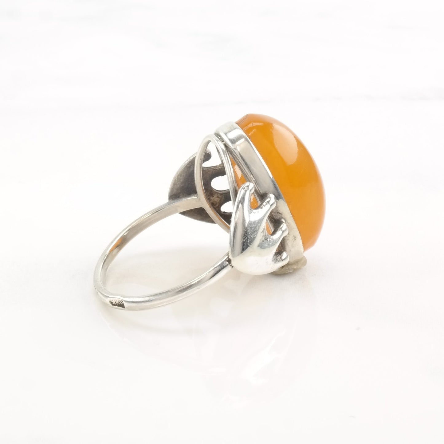 European Silver Ring Butterscotch Amber Size 8 1/2