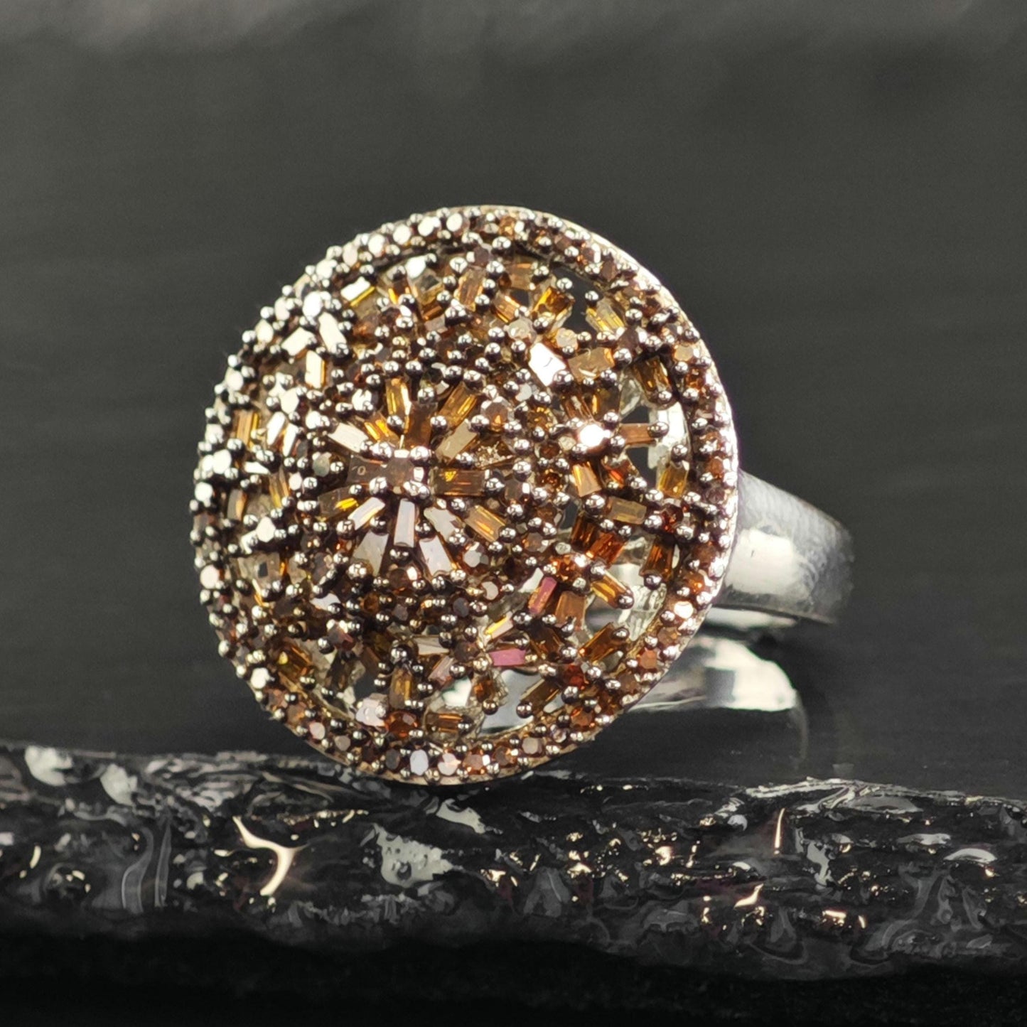 Brown Diamond Cluster Sterling Silver Ring Sz 6 R6609