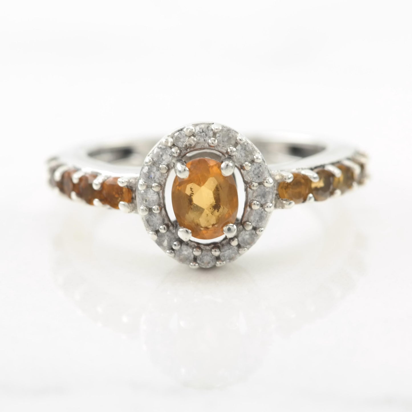 Vintage Sterling Silver Citrine Halo Ring