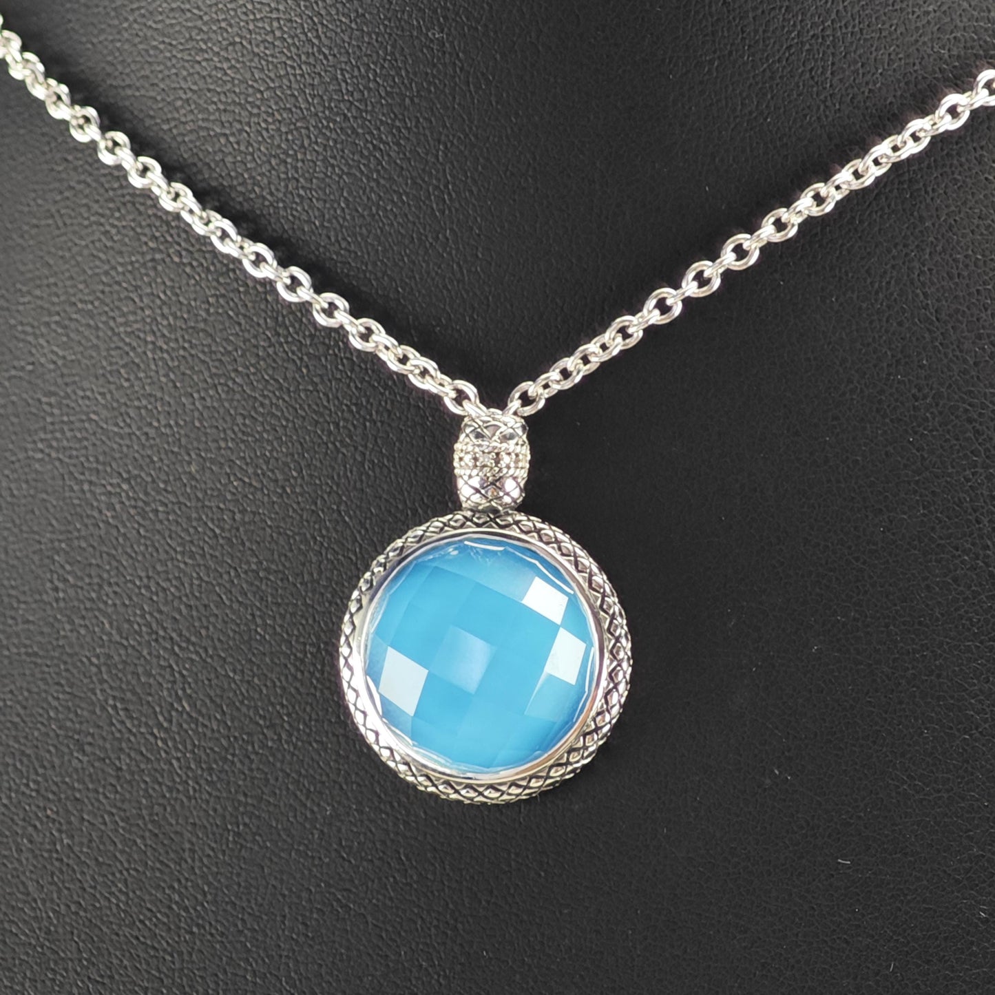 Andrea Candela Blue Doublet Pendant, Diamond Accent Sterling Silver Necklace N2734