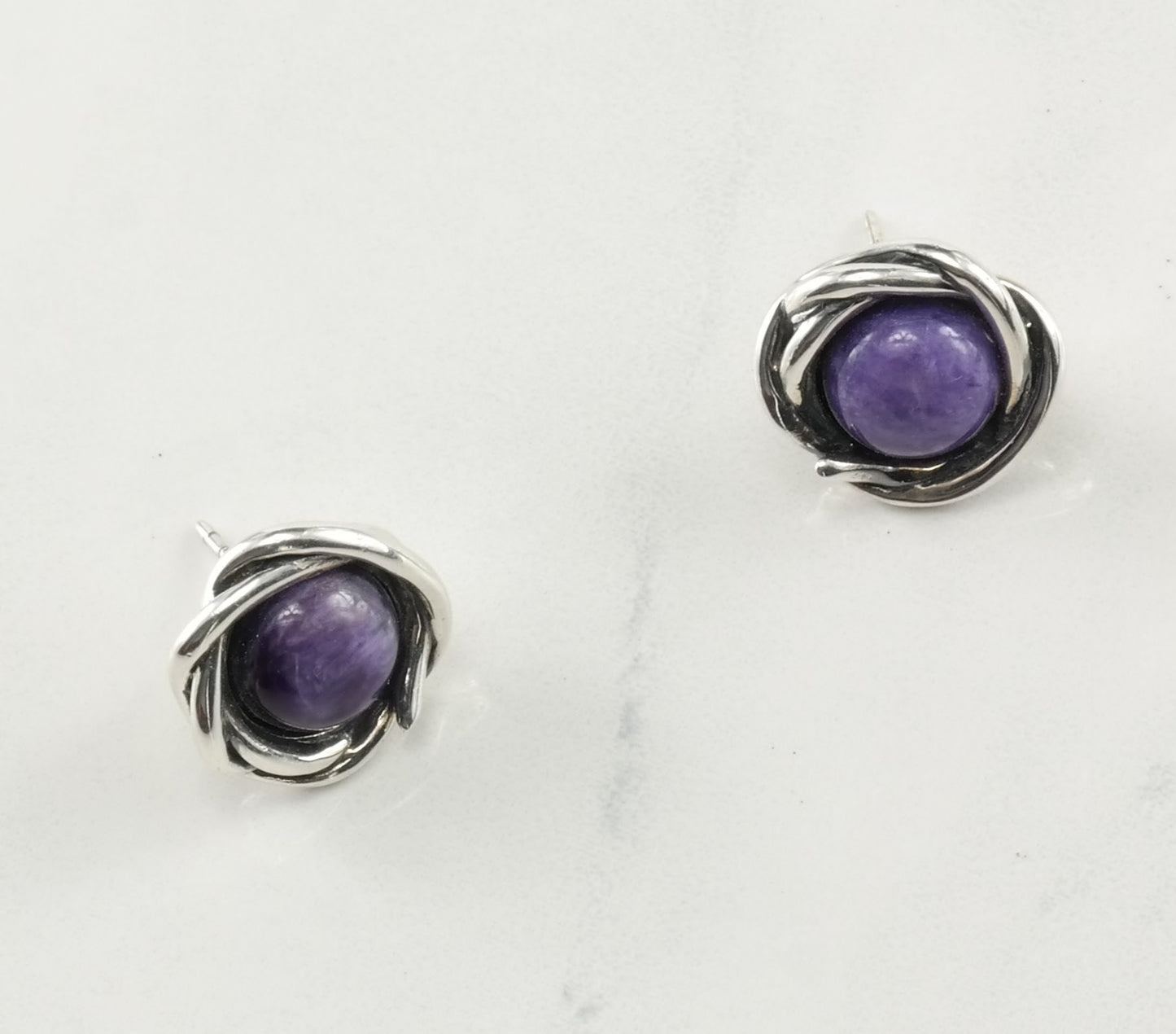 Modernist Sterling Silver Purple Charoite Earrings