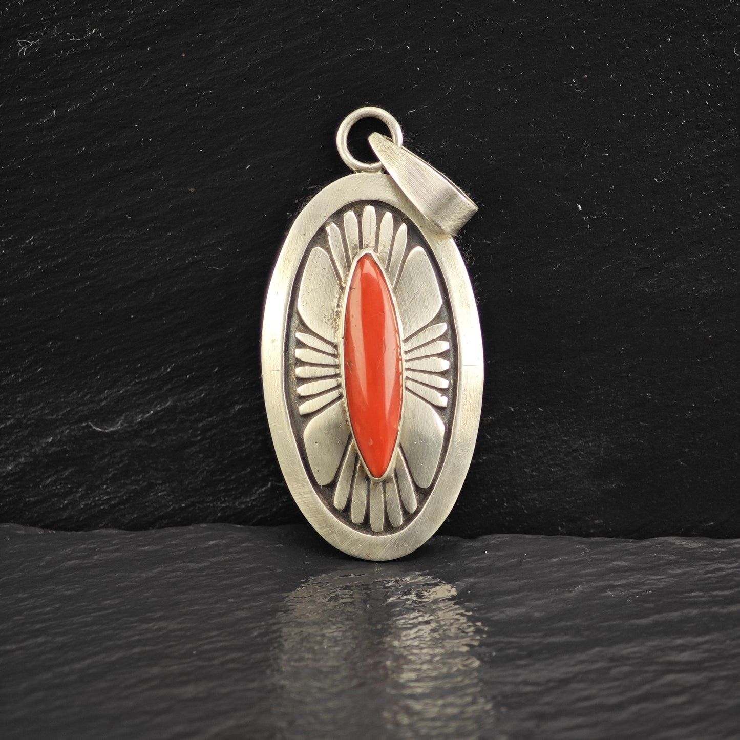 Alfred Joe Overlay Coral Pendant Sterling Silver P3063