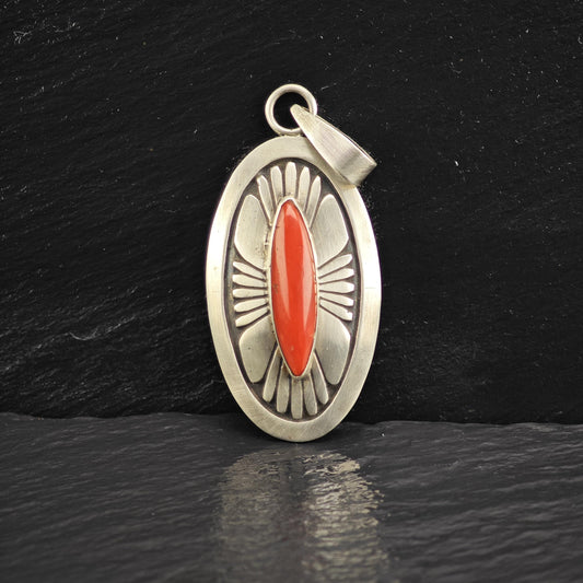 Alfred Joe Overlay Coral Pendant Sterling Silver P3063