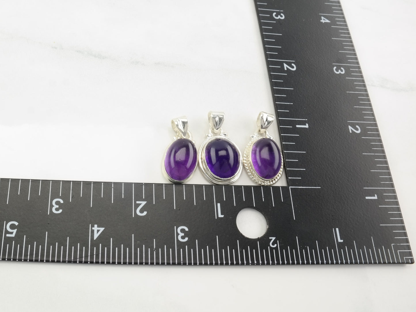 Choice of Vintage Modernist Amethyst Oval Sterling Silver Pendant
