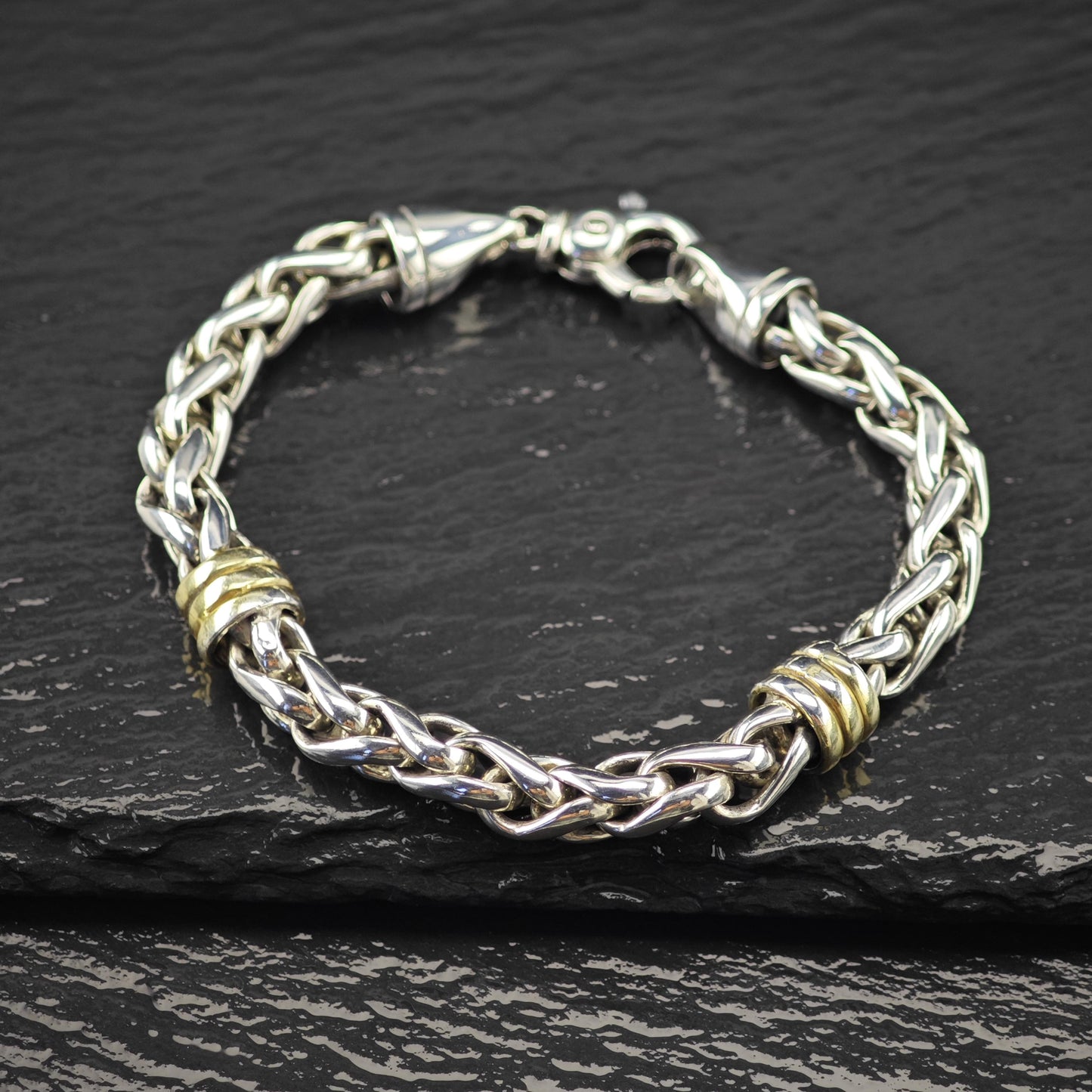 Two Tone Link Bracelet Sterling Silver Size 6 1/2"