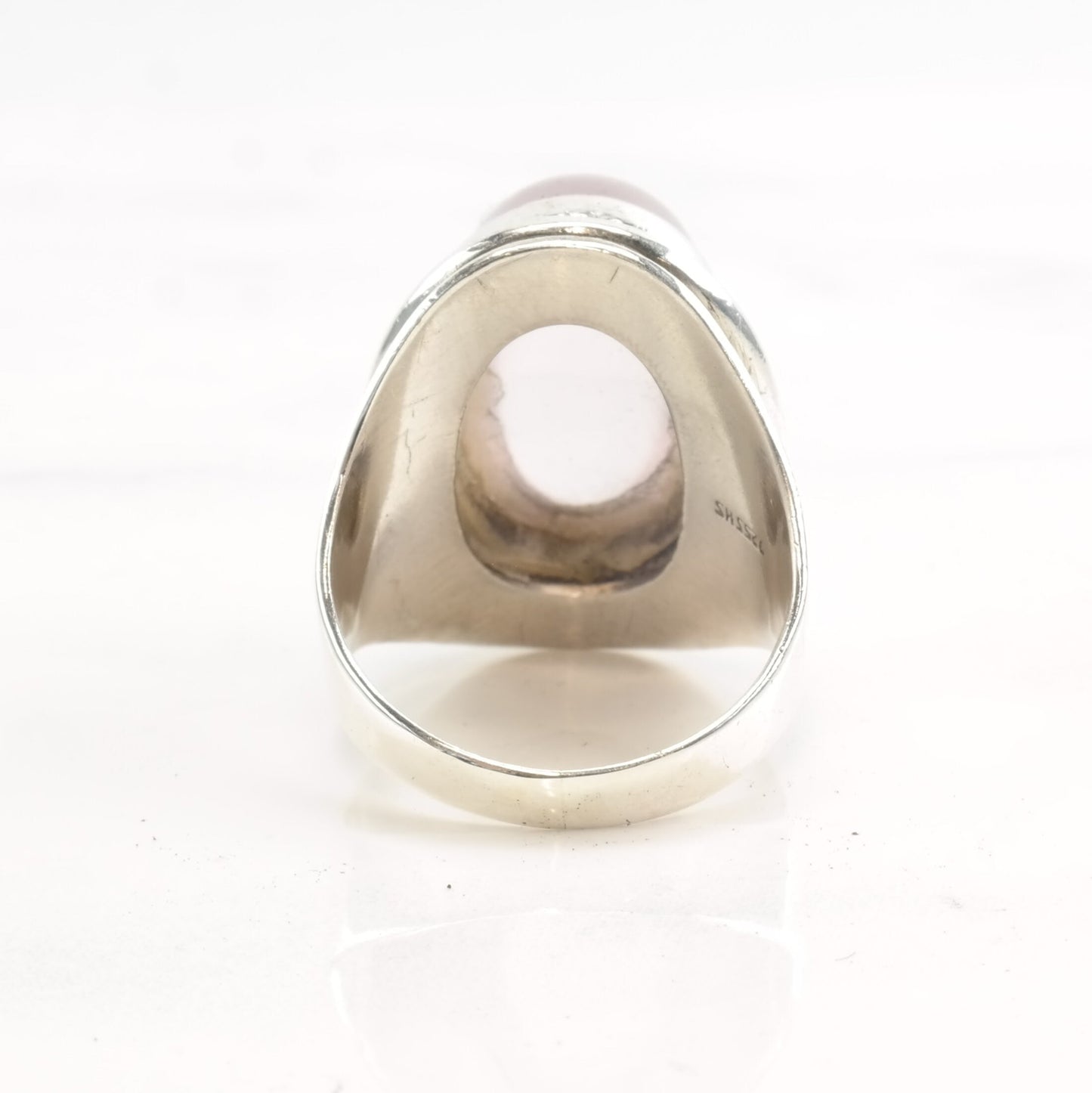 European Modernist Silver Ring Rose Quartz Size 6 3/4