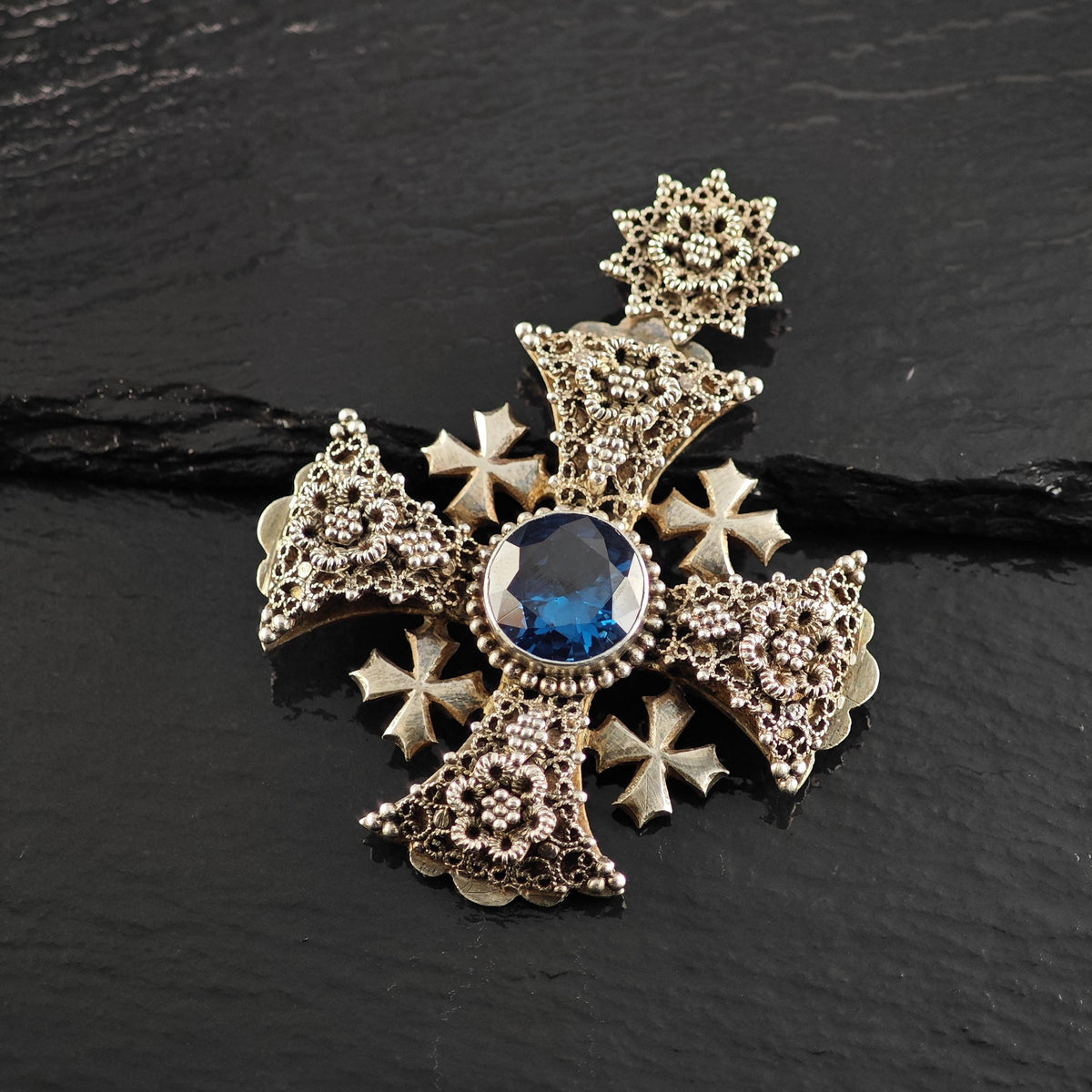 Jerusalem Cross Pendant Synthetic Spinel Sterling Silver P3154