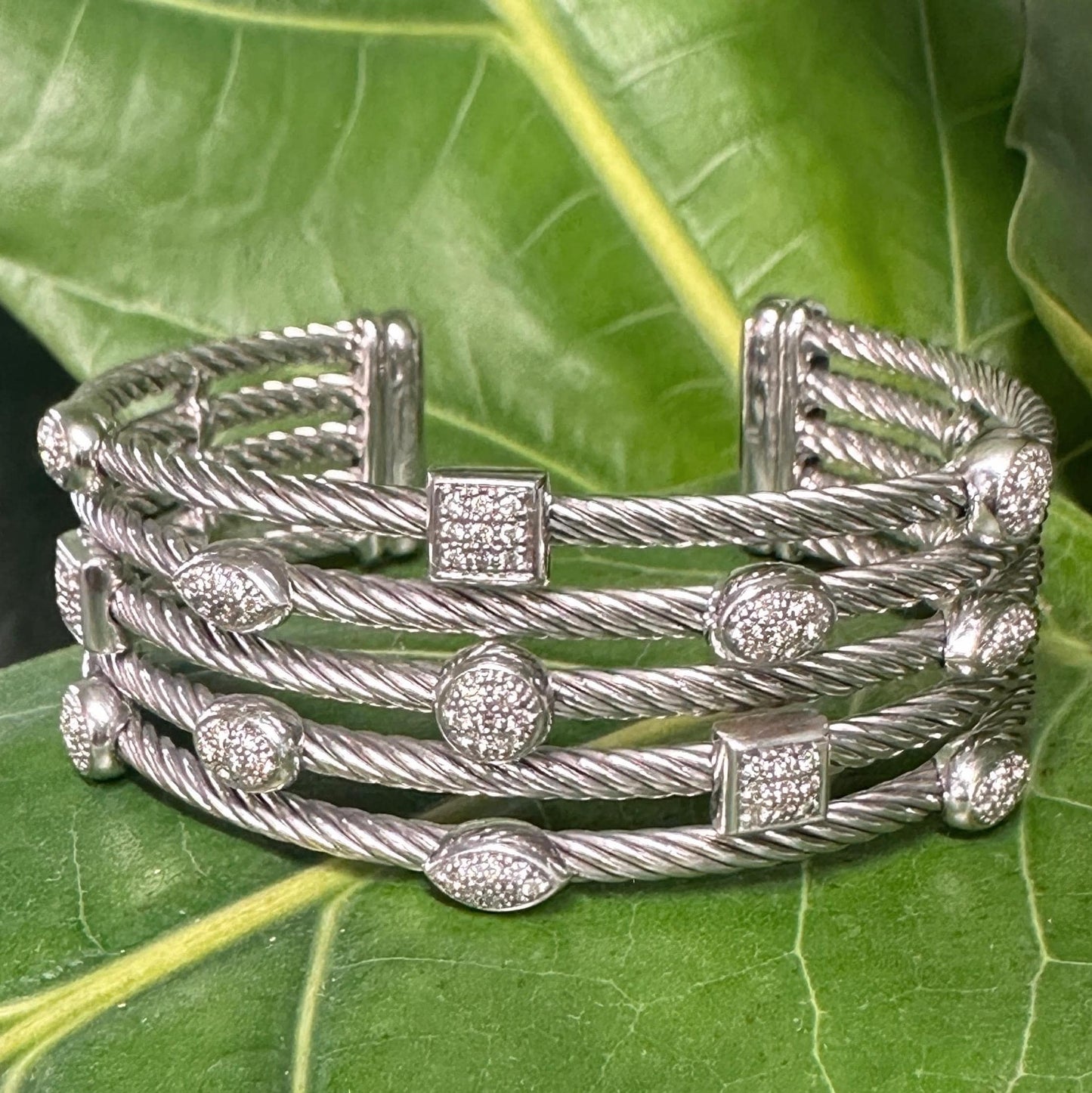 David Yurman Diamond Cuff Bracelet 5 Row Confetti Sterling Silver