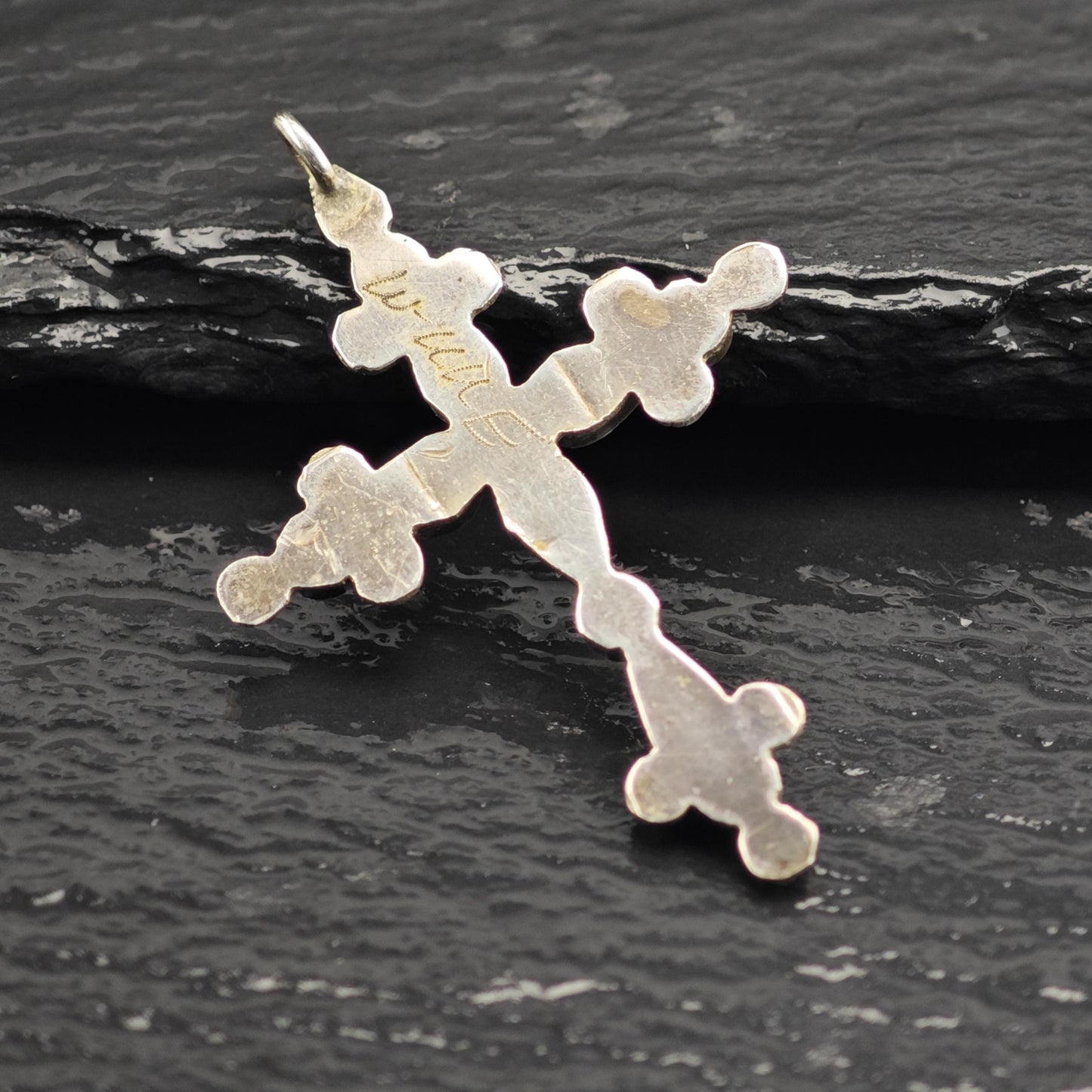 Vintage Zuni Inlay Turquoise Cross Pendant Sterling Silver P3033