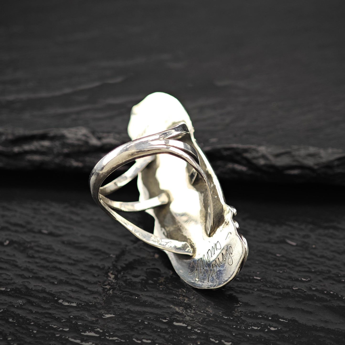 Navajo, J. Morris Long Turquoise Ring Sterling Silver Size 6 3/4