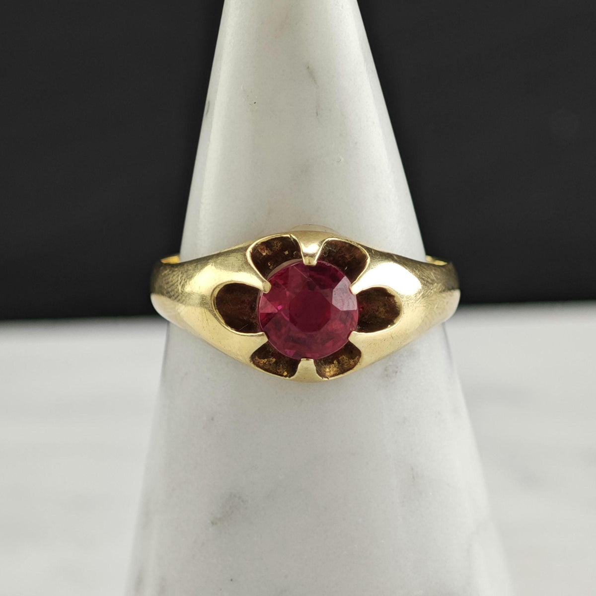 Antique Lab Ruby Buttercup 14K Gold Ring Sz 13 R6797