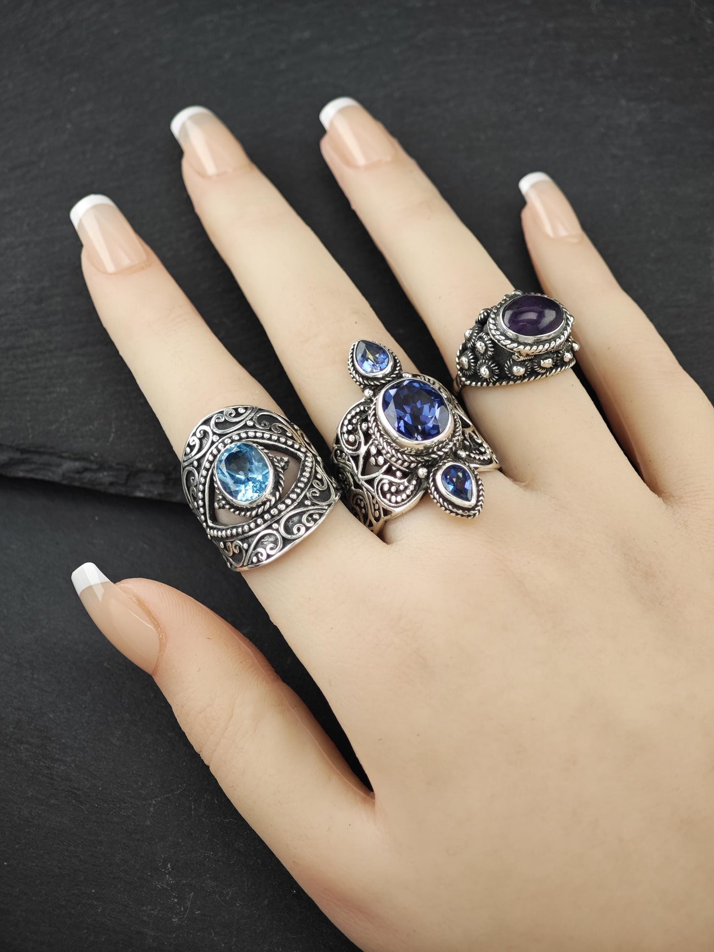 Vintage Topaz, Filigree Ring Sterling Silver