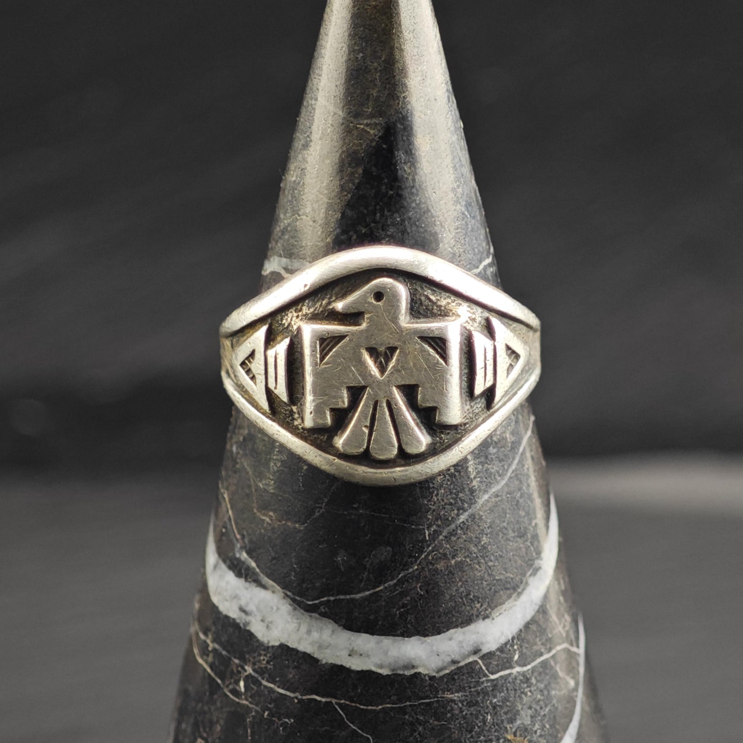 SW Bell Trading Post Thunderbird Overlay Sterling Silver Ring Sz 7 R6693