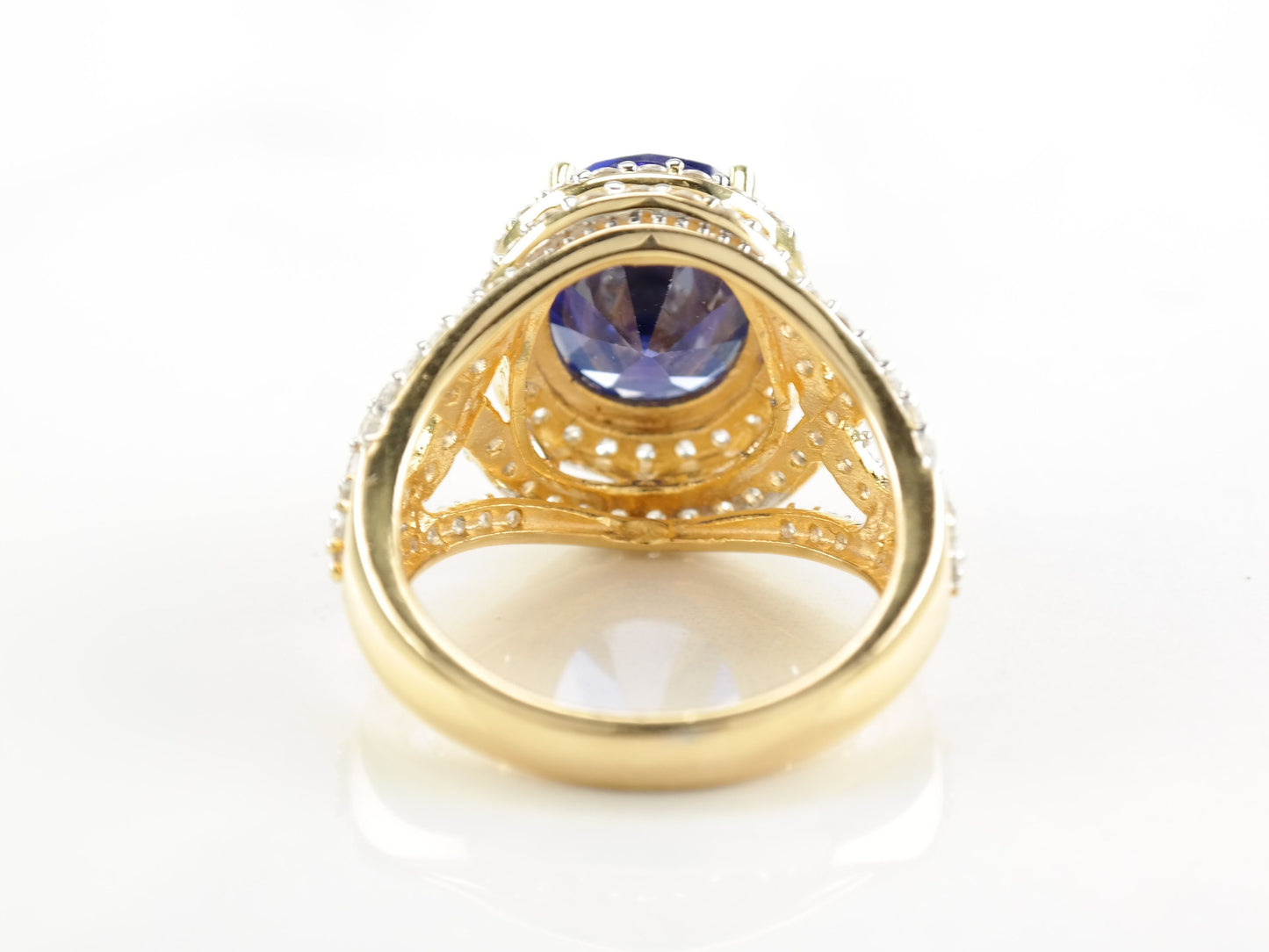 Sterling Silver Ring Blue CZ Gold Plated Size 7