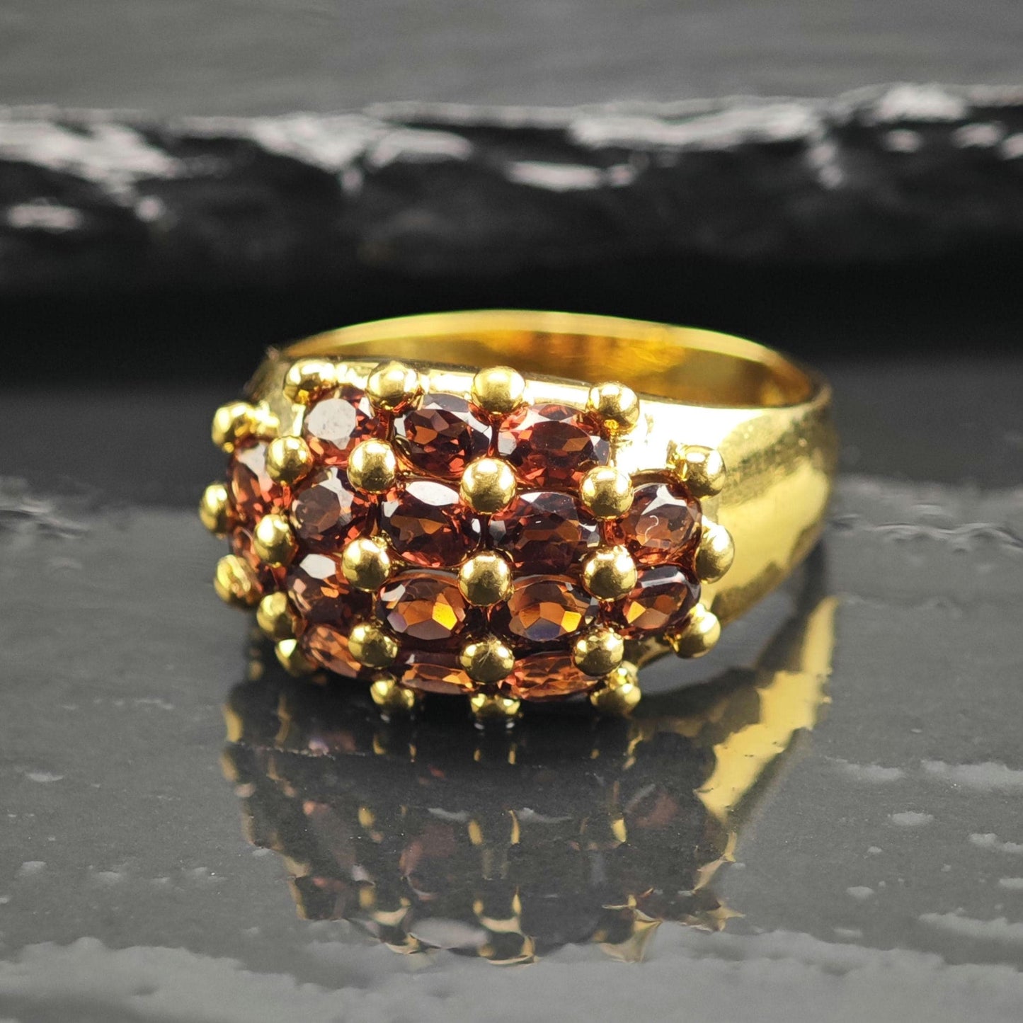 Gold-Plated Garnet Cluster Sterling Silver Ring Sz 10 1/4 R6749