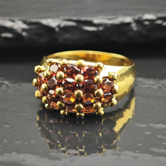 Gold-Plated Garnet Cluster Sterling Silver Ring Sz 10 1/4 R6749