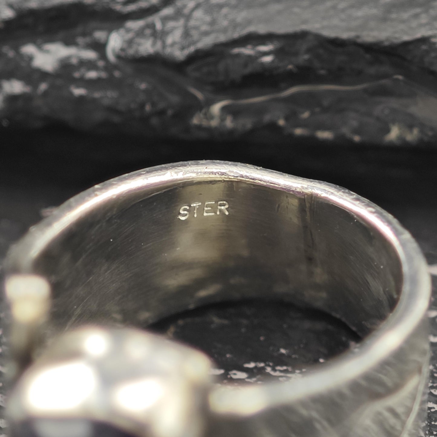 Vintage Sterling Silver Ring, Abstract Amethyst Size 6