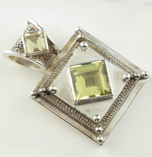 Vintage Peridot Square Sterling Silver Pendant