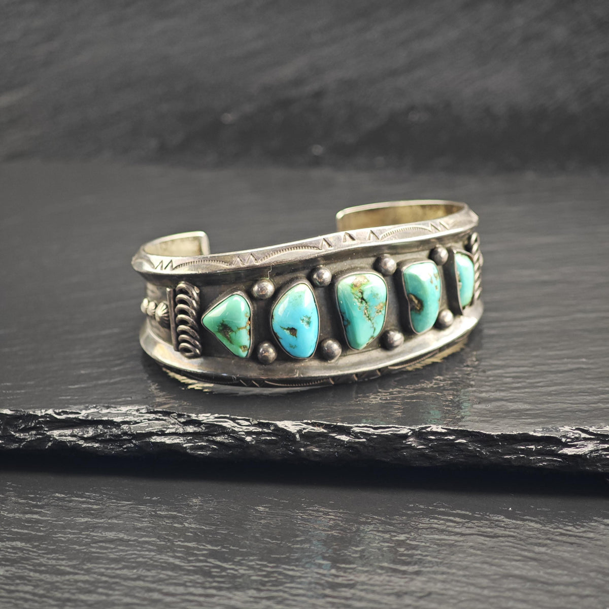 AS IS Native American Turquoise Heavy Patina Sterling Silver Cuff Sz 6 1/4" BR3118