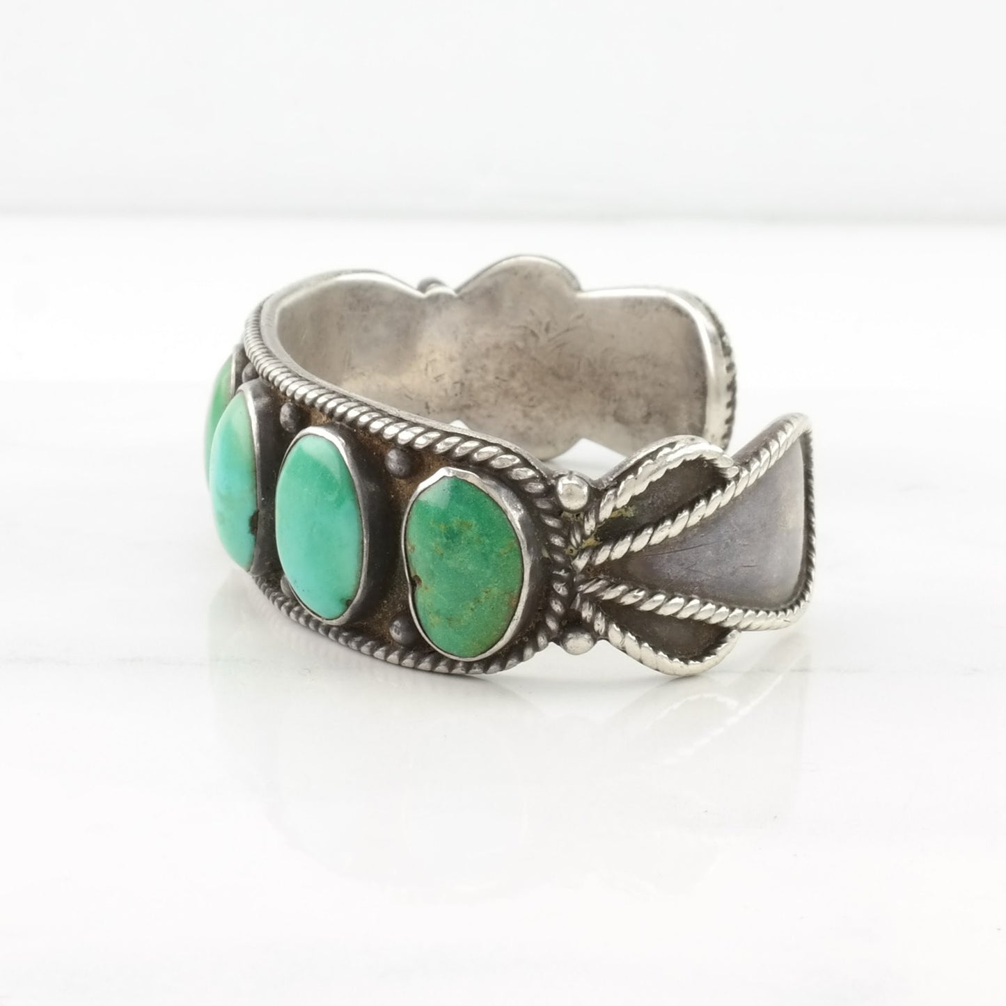 Ingot Silver, Native American Sterling Silver Cuff Bracelet Green, Blue Turquoise 5 Stone