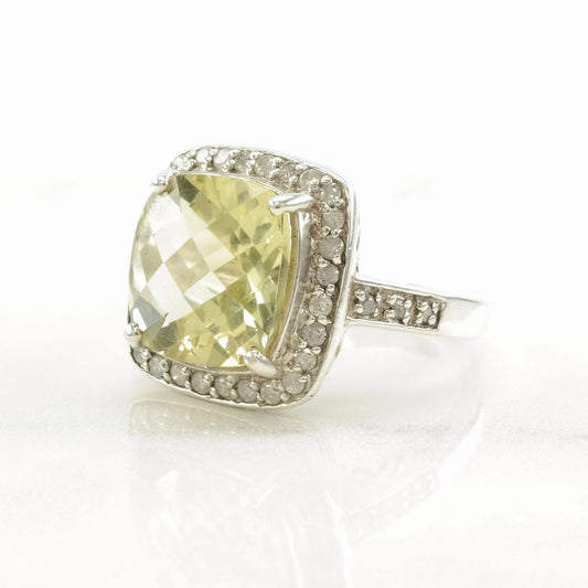 Sterling Silver Ring Citrine, Diamond Size 7