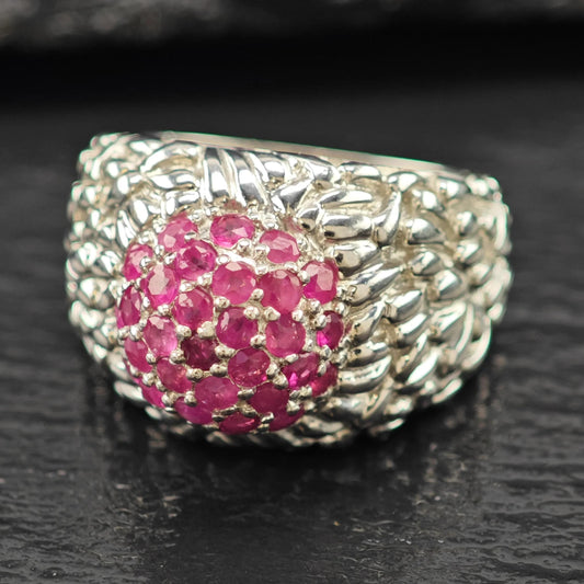 Ruby Cluster Dome Ring Sterling Silver Sz 7 1/4 R6132