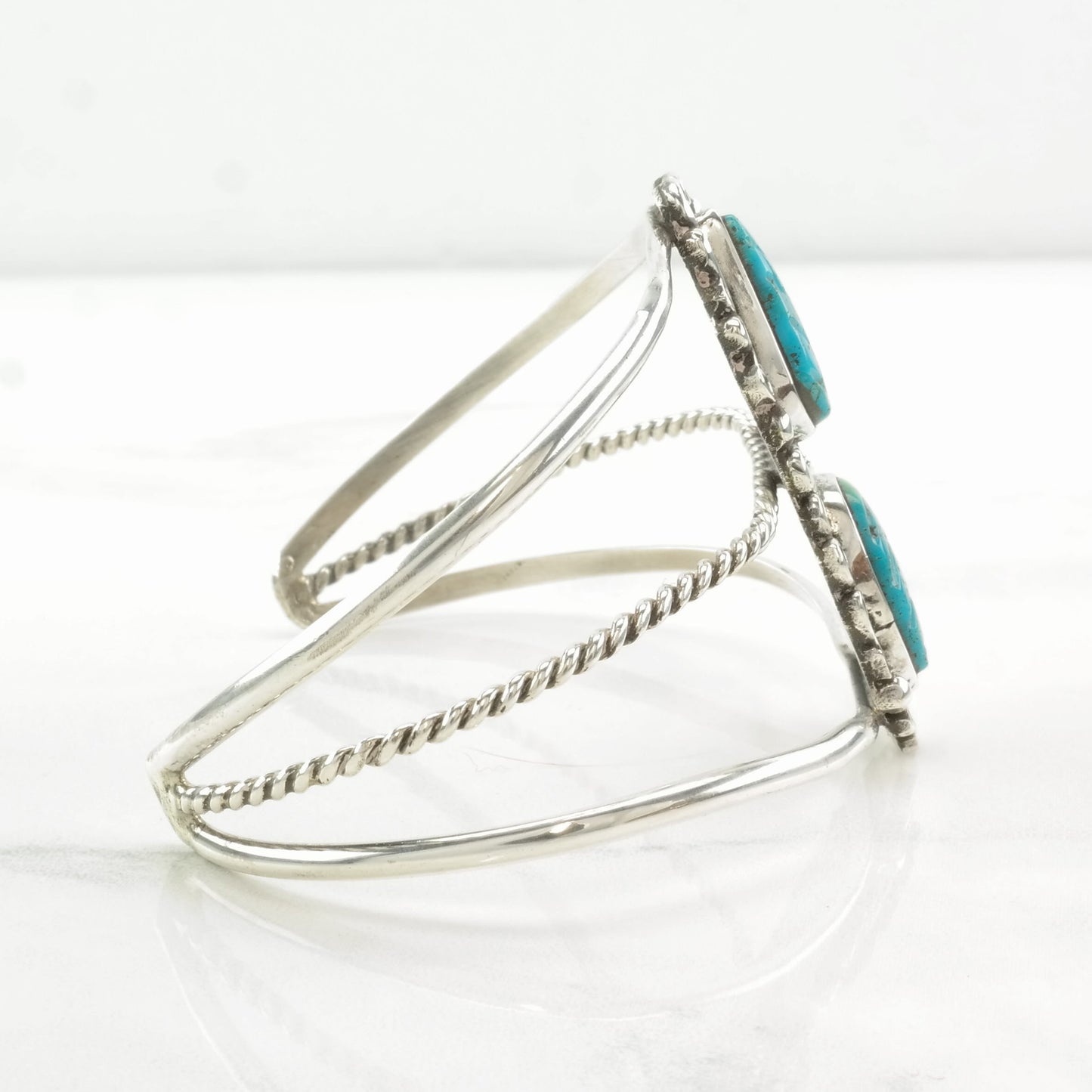 Native American Sterling Silver Cuff Bracelet Carved Turquoise