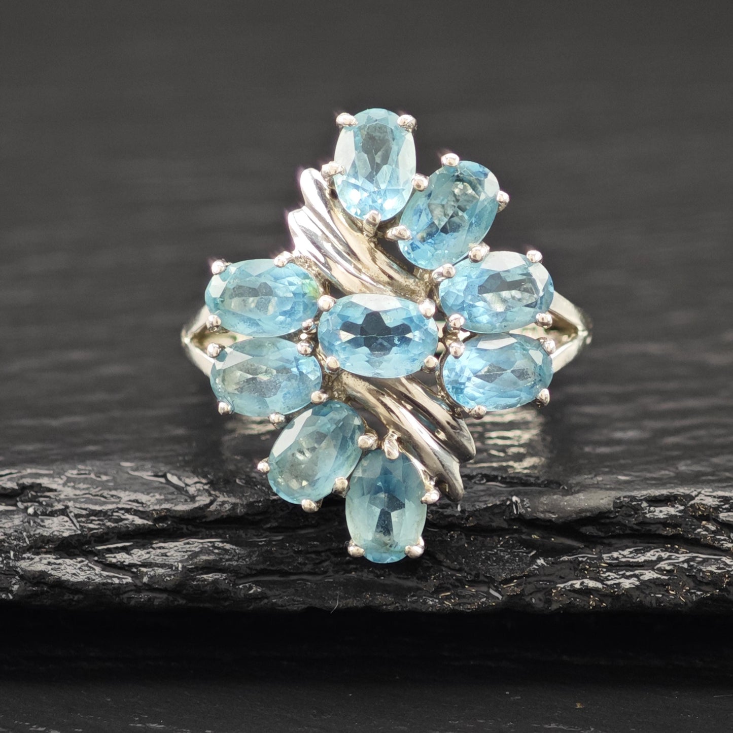 Sterling Silver Ring Floral Topaz Stone Size 7 R6199
