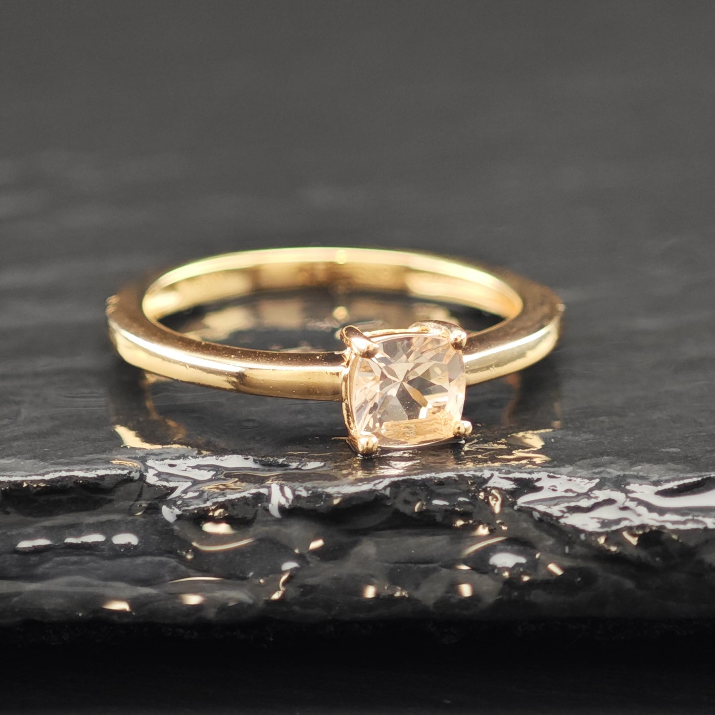 Natural Morganite Princess Cut Minimalist 14K Rose Gold Plated Ring Sterling Silver Sz 7 R6173